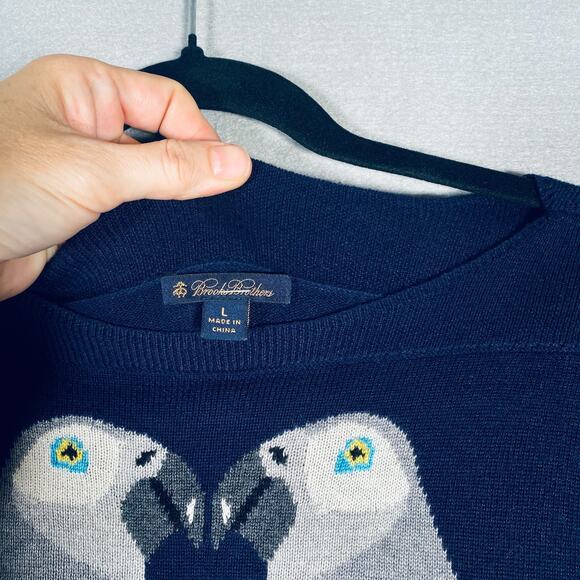 Brooks Brothers Sweater Womens L Blue Silk Cashmere Pullover Striped Parrots - Picture 4 of 11